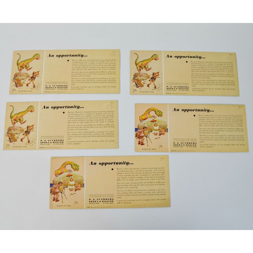 5 Vintage 1933 Brown & Bigelow Ink Blotters Prehistoric Dinosaurs Cavemen Lot-2
